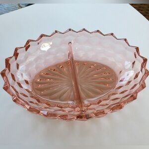 Vintage Oval Pink Depression Glass Divided Serving Dish 
| Cube Pattern